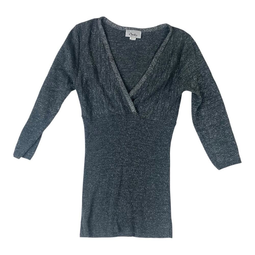 Chesley size medium y2k knit Sparkling Silver Knit Top v neck 90s witchy